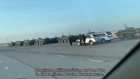 Uzbek military equipment on its way to the rebellious province of Karakalpakstan.