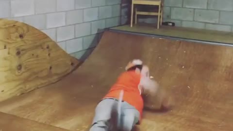 Collab copyright protection - orange shirt mini ramp skate fail