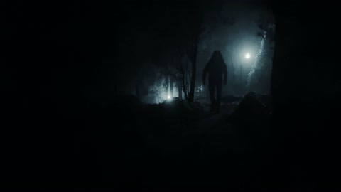 A person walking dark forest