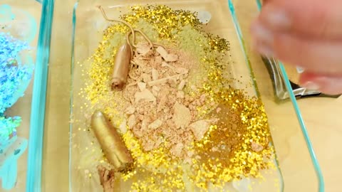 Teal vs Gold - Mixing Makeup Eyeshadow Into Slime Special Series 168 Satisfying