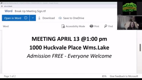 MEETING APRIL 13 @1:00 pm 1000 Huckvale Place Wms.Lake Admission FREE - Everyone Welcome