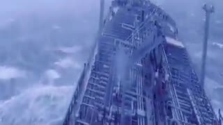 Ship navigates through massive waves in Atlantic Ocean (no audio)