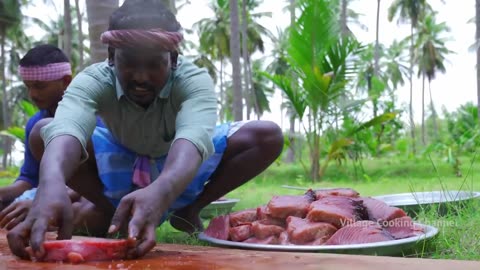Tuna Fish Cutting and Cooking in Village