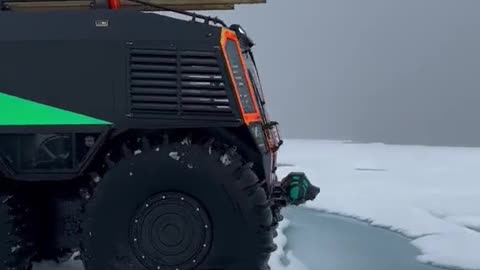 Driving anti-skid tires in snow, snowmobile display