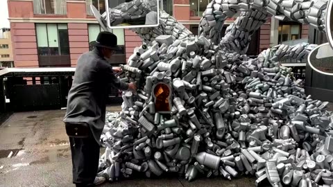 Plastic waste art installation encourages reusables