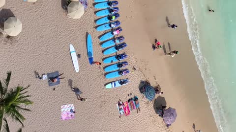 Surfing lesson arial view, Waikiki Beach