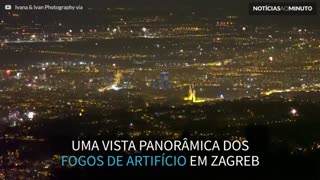 Vista panorâmica mostra incrível queima de fogos em Zagreb