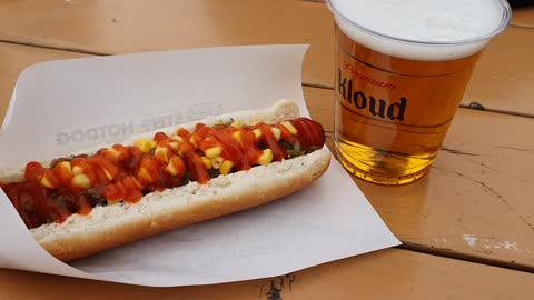 Hotdog with beer