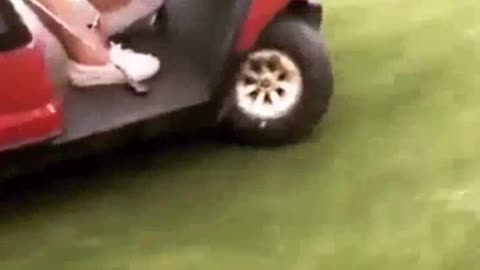 Man drives golf cart with broken front right wheel