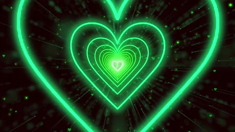 135. 💚Green Heart Background Neon Lights Love Heart Tunnel Loop