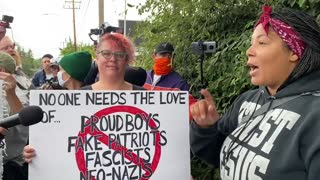 Wife of a preacher confronts Antifa after her children were attacked.