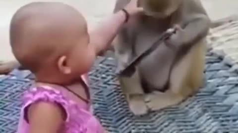 Monkey child and women children to friend