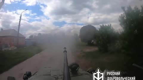 Russian Volunteer Corps (RDK) BTR-82 rolling near outskirts of the Volchansk town