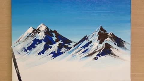 Climbing snowy mountains, simple painting of snowy mountains