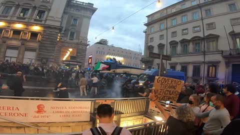 Police Firing Tear Gas Directly into Protestors Rome Italy 9 October 2021