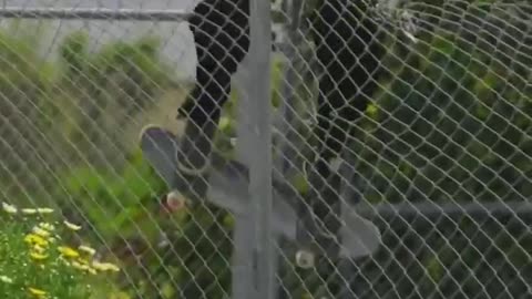 Skateboard leap over the guardrail