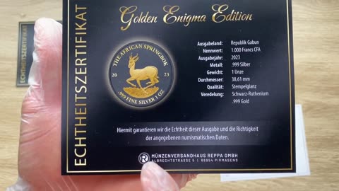 1 oz Silver Gabon Springbok 2023 Golden Enigma Edition