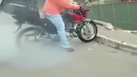 Biker lost control while doing a burnout