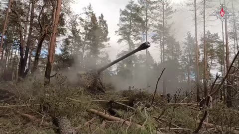 Russian 152 mm Msta-B howitzer destroy camouflaged facilities of the Ukrainian Armed Forces