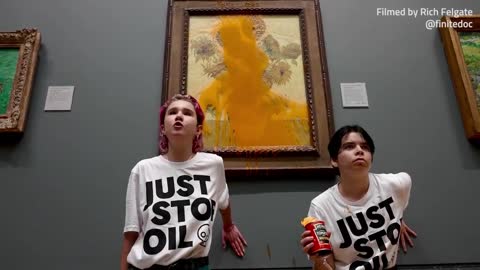 Activists throw soup over Van Gogh sunflower painting in London gallery