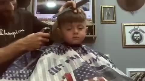 Little Boy Falls Asleep While Getting His Hair Cut By Barber