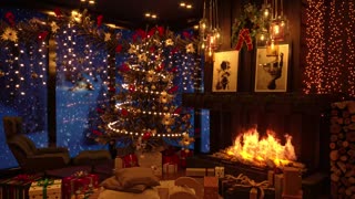 Cozy Christmas Living Room Ambience with Relaxing Blizzard and Fireplace