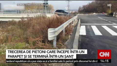 Trecerea de pietoni trasată din șanț în parapet, la Suceava