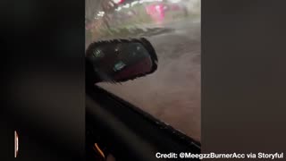 Car Drives Through FLOOD WATERS in Louisiana During Torrential Downpour