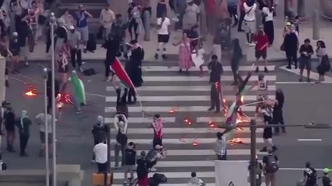 Screaming for Jewish blood while burning American flags.