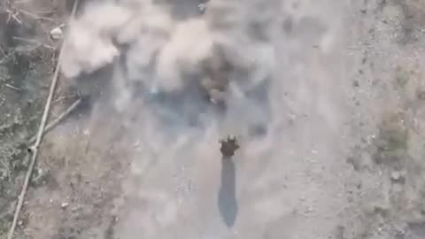 Ukrainian drone drops a charge on a group of 4 Russian infantrymen