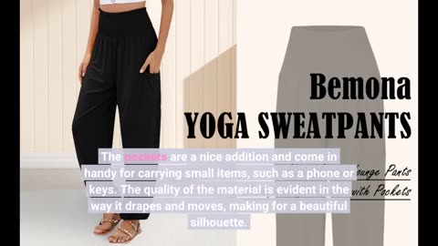Bemona Women's Pants, High Waist Baggy Sweatpants Joggers with Pockets Casual Flowy Boho Yoga L...