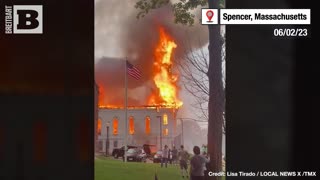 BURNING Church Steeple COLLAPSES After Lightning Strike Sets It Ablaze