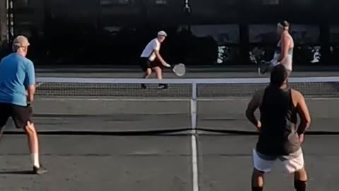 JUST A BIT LONG ON THAT BACKHAND VOLLEY!