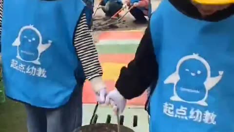 Chinese kindergarten classes: children learn to mix cement, lay bricks, and cook