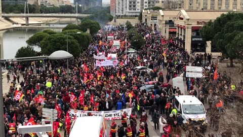 Montpellier today as France come out in force against plans to raise the pension age from 62 to 64.