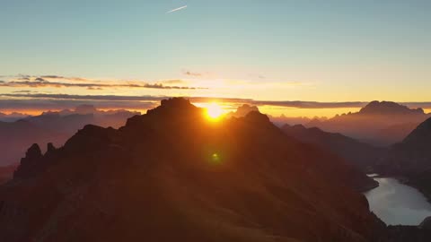 Outdoor aerial photography, early morning sunrise view of the Rocky Mountains, USA