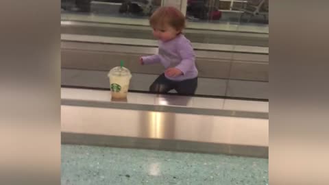 Cute Baby vs Moving Walkway at Airport