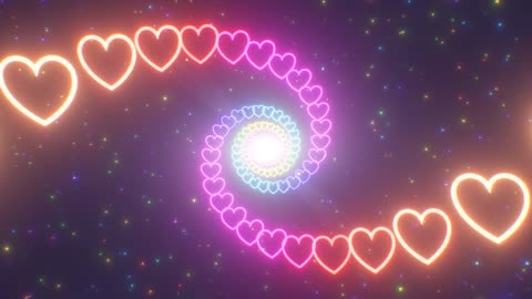 693. Flying Through Neon Spiral Heart Shape Rainbow