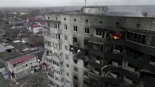 Drone footage captures battle aftermath in Borodyanka, near Kyiv