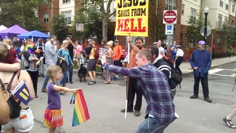 1st Grader Backs Down Homophobe Street Preacher