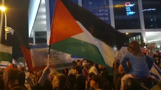 Antifa flags in Israel during a protest against judicial reform