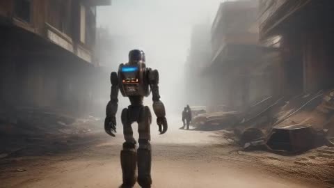 Robot walking in a post-apocalyptic wasteland.mp4