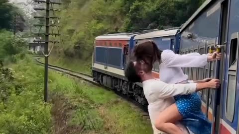 Everyone dreams kissing #train #kissing #reels