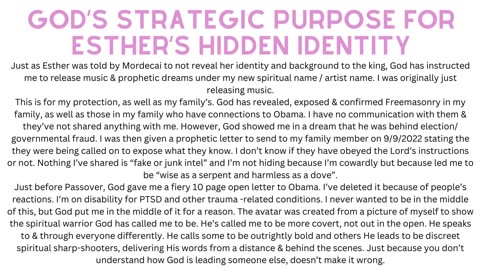 God's Strategic Purpose for Esther's Hidden Identity #esther #hidden #purpose