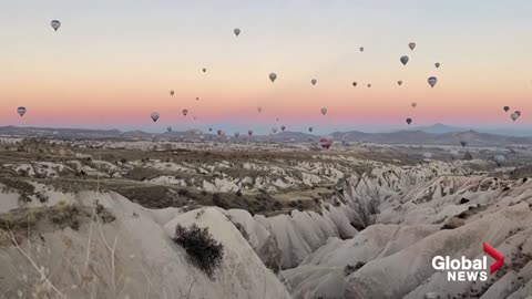 Colourful dance of hot air balloons in Turkey’s Cappadocia region showcased in timelapse display