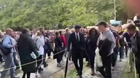 David Beckham has been spotted in the queue to see Queen Elizabeth lying in state