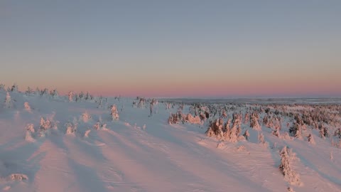 Landscape, sunset on the snow