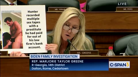 SAVAGE: MTG Shows pics of HB making a Porn Film in the congressional Hearing.