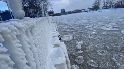 BUFFALO COVERED IN ICE FEET! Buffalo Harbor Becomes home to insane ice sculptures.