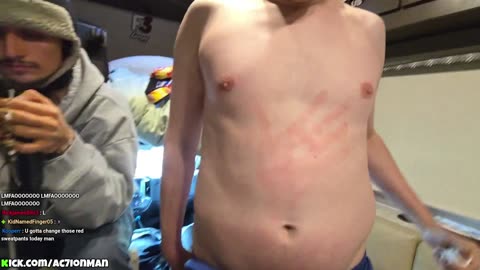Jimmy smacks Ac7ionman and leaves a red hand print on his belly